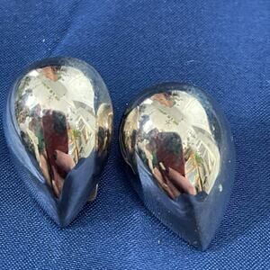 Vintage Marvella Teardrop Silver Tone Puffed Clip On Earrings 1980's Jewelry